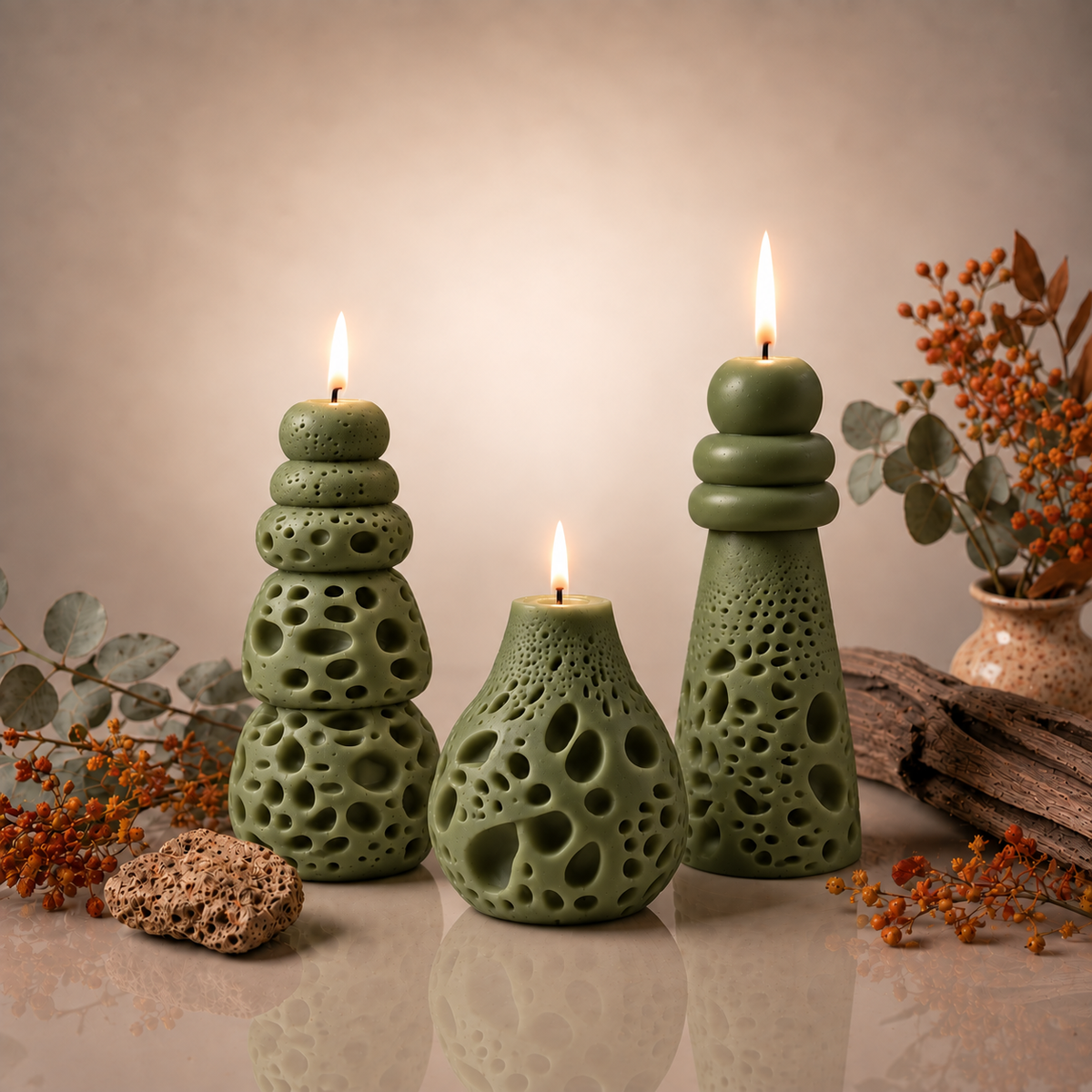Obsidian Trio — Sculptural Candle Set