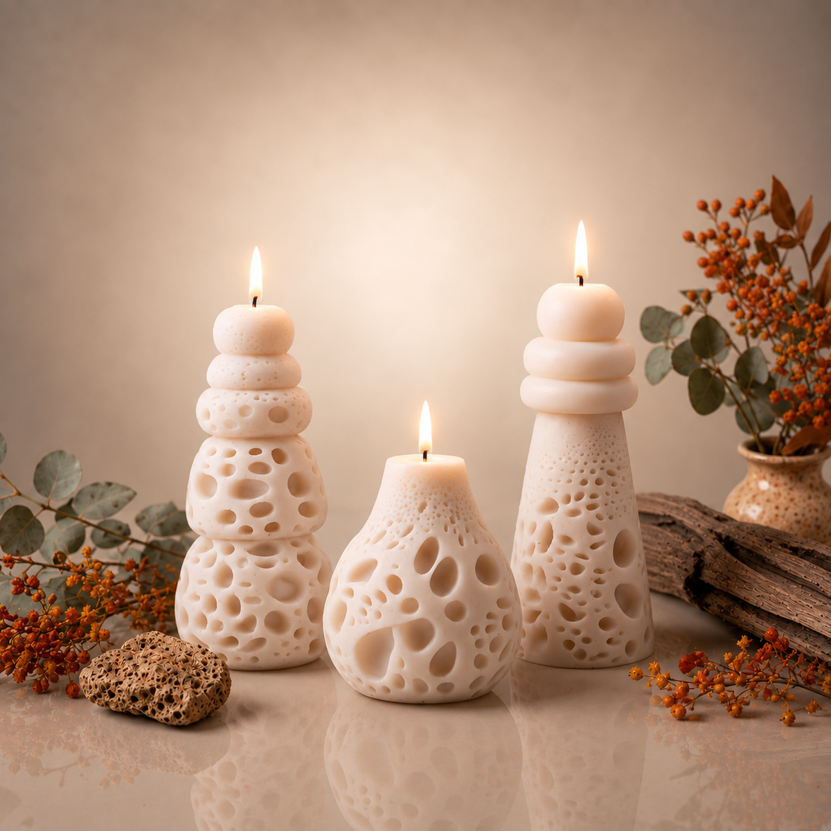 Obsidian Trio — Sculptural Candle Set