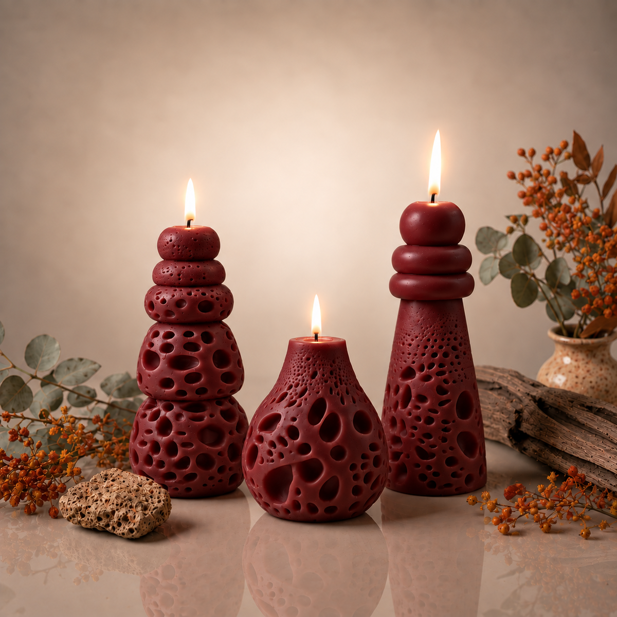 Obsidian Trio — Sculptural Candle Set