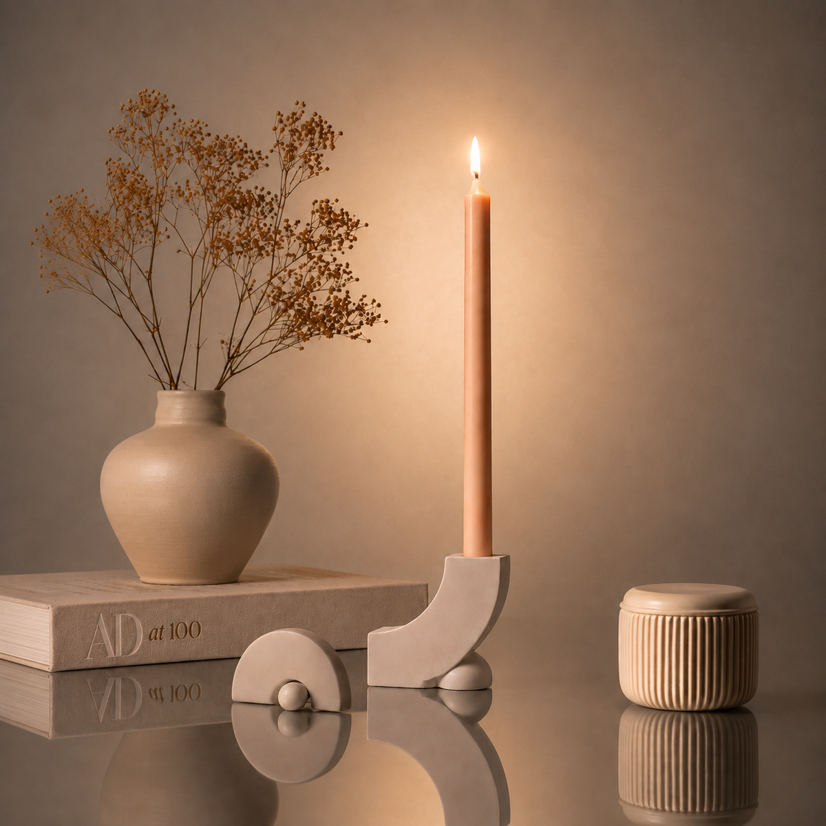 Classic Ivory Taper Candle (holder included)