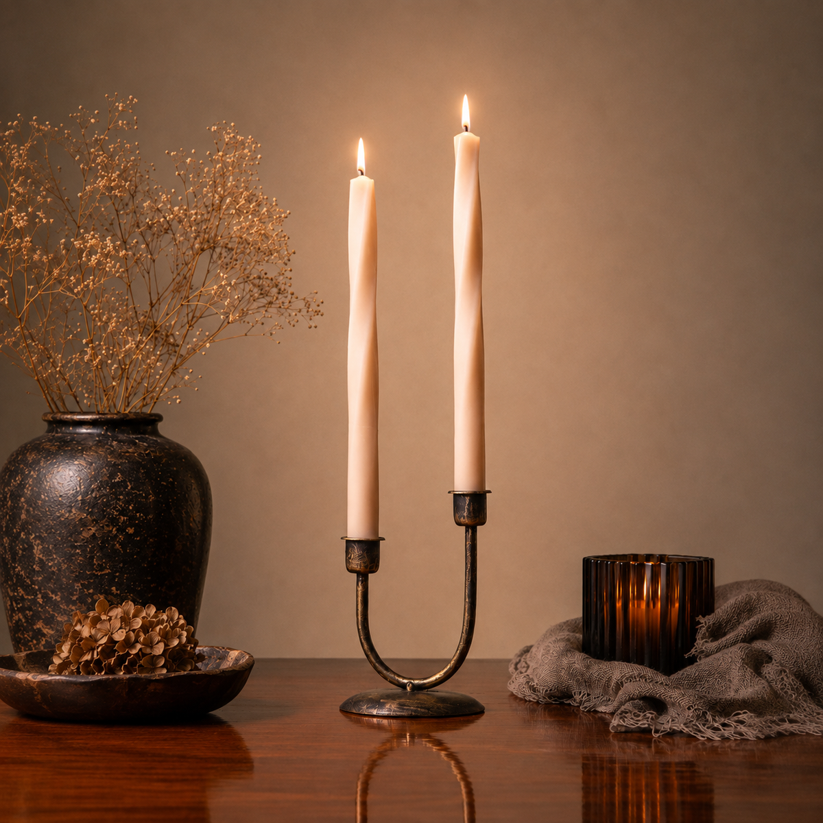 Grace Tall Twist Taper Candle Set (holder included)
