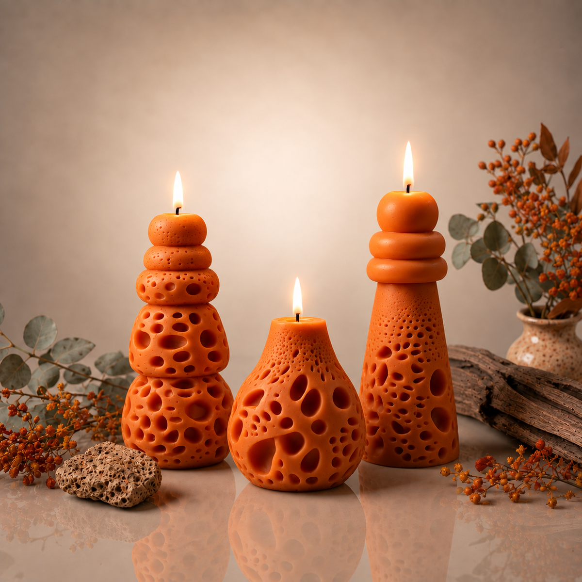 Obsidian Trio — Sculptural Candle Set