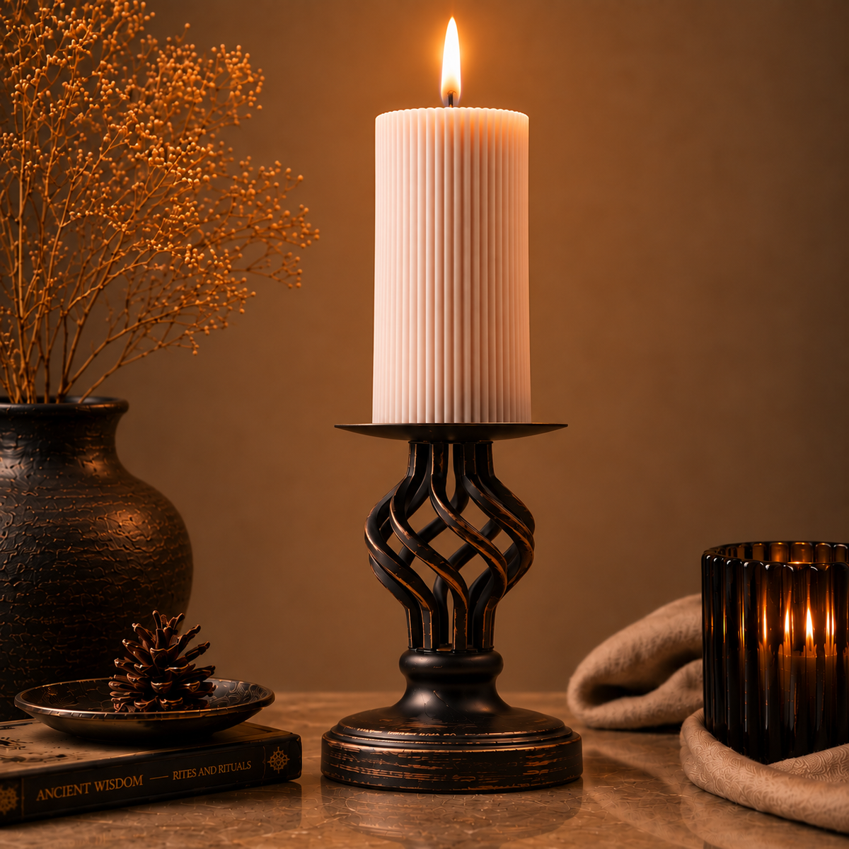 Nocturne — Sculptural Pillar Candle & Holder