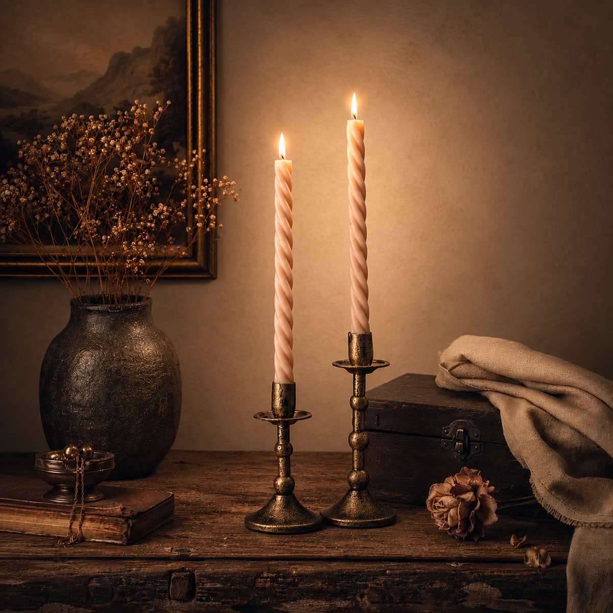 Twisted Elegance Taper Candle Set (holder included)